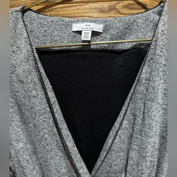 H by Halston wrap dress midi lined vneck 3/4 sleeve light knit luxury gray USM - Picture 3 of 4